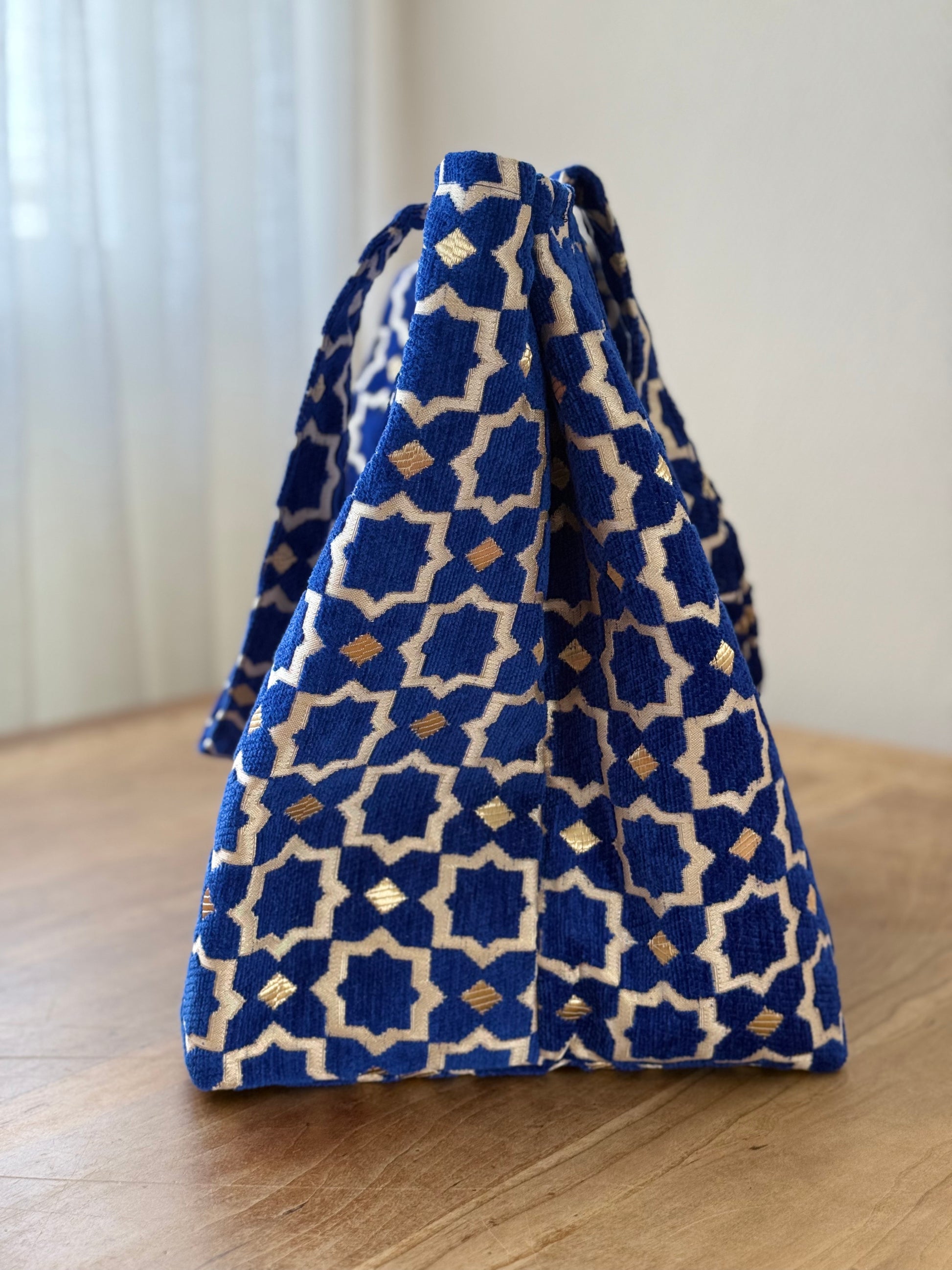 Blauwe Marrakech mozaïek shopper zijkant