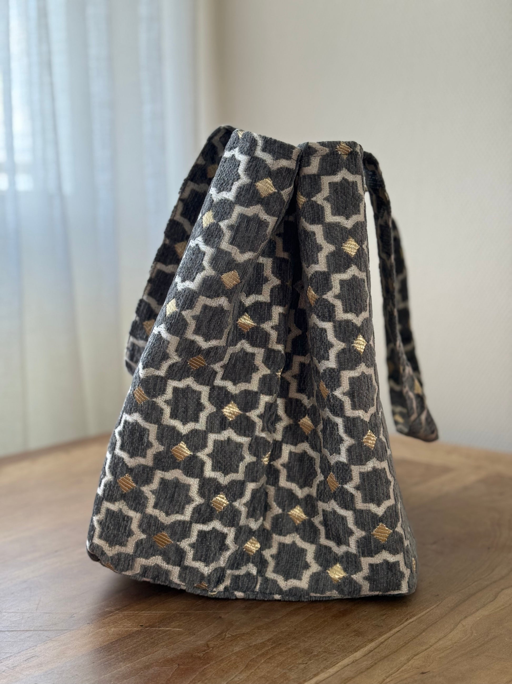 Grijze mozaïek shopper Marrakech zijkant