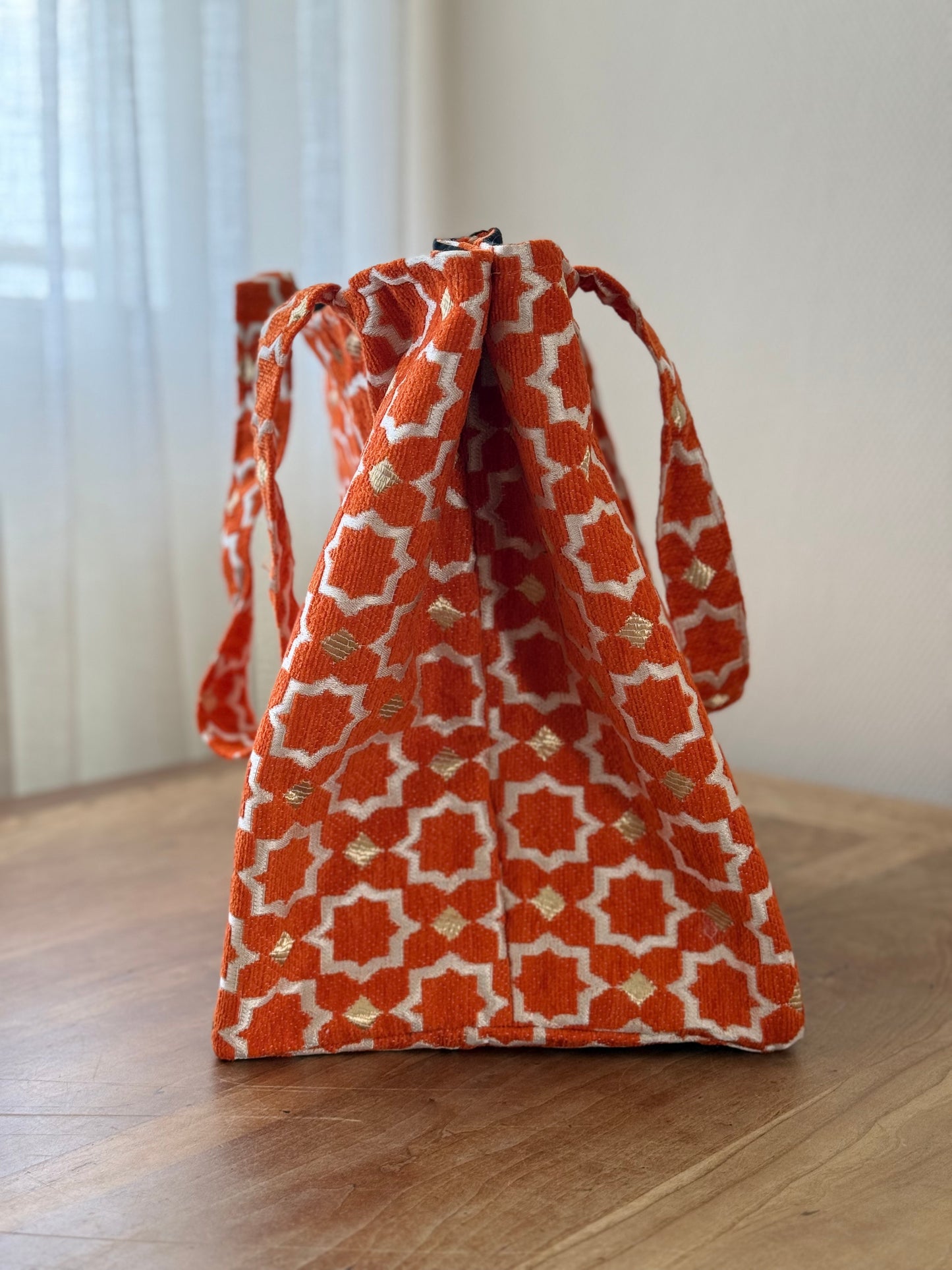 Oranje Marrakech mozaïek shopper zijkant