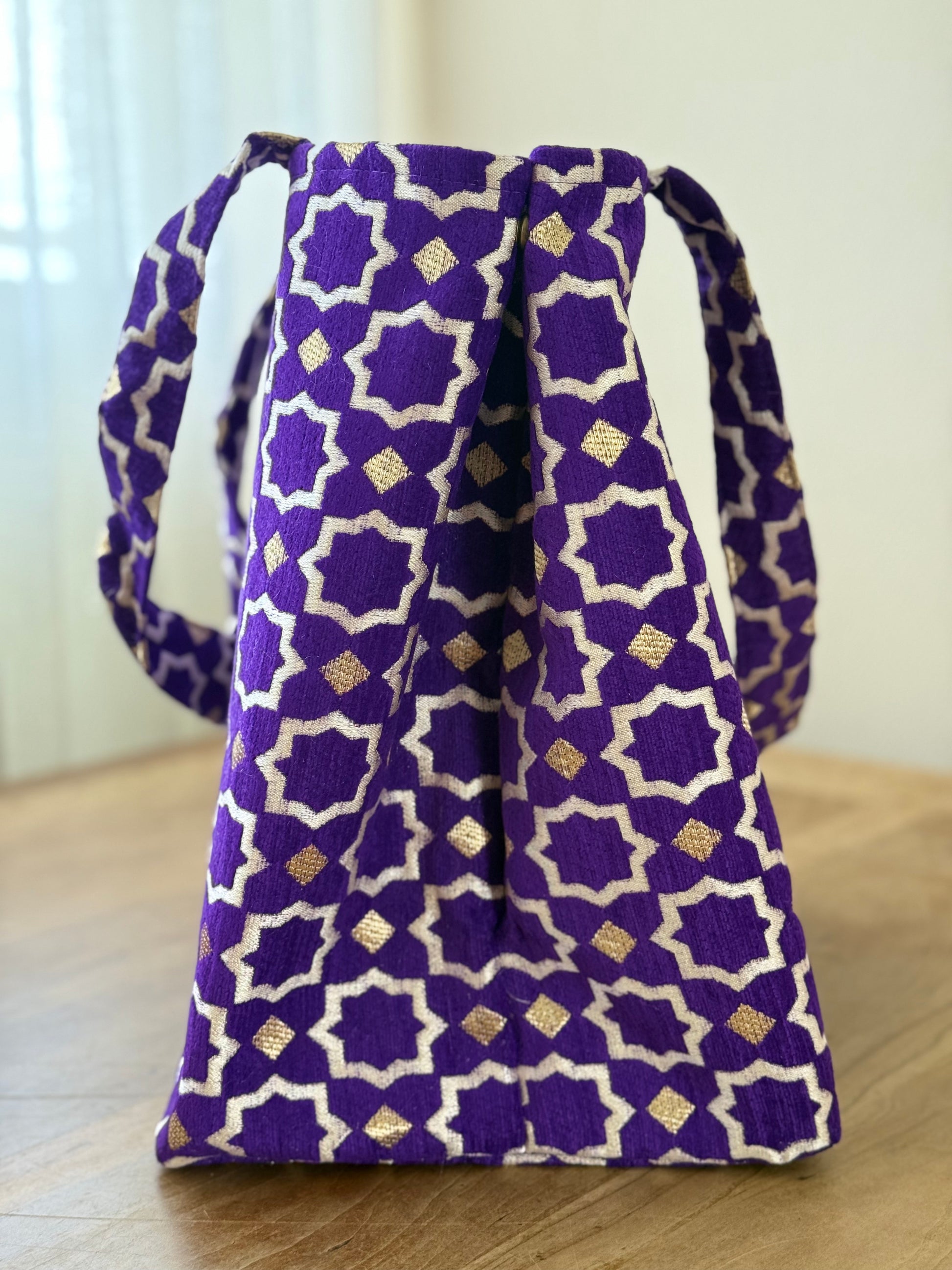 Paarse mozaïek Marrakech shopper zijkant