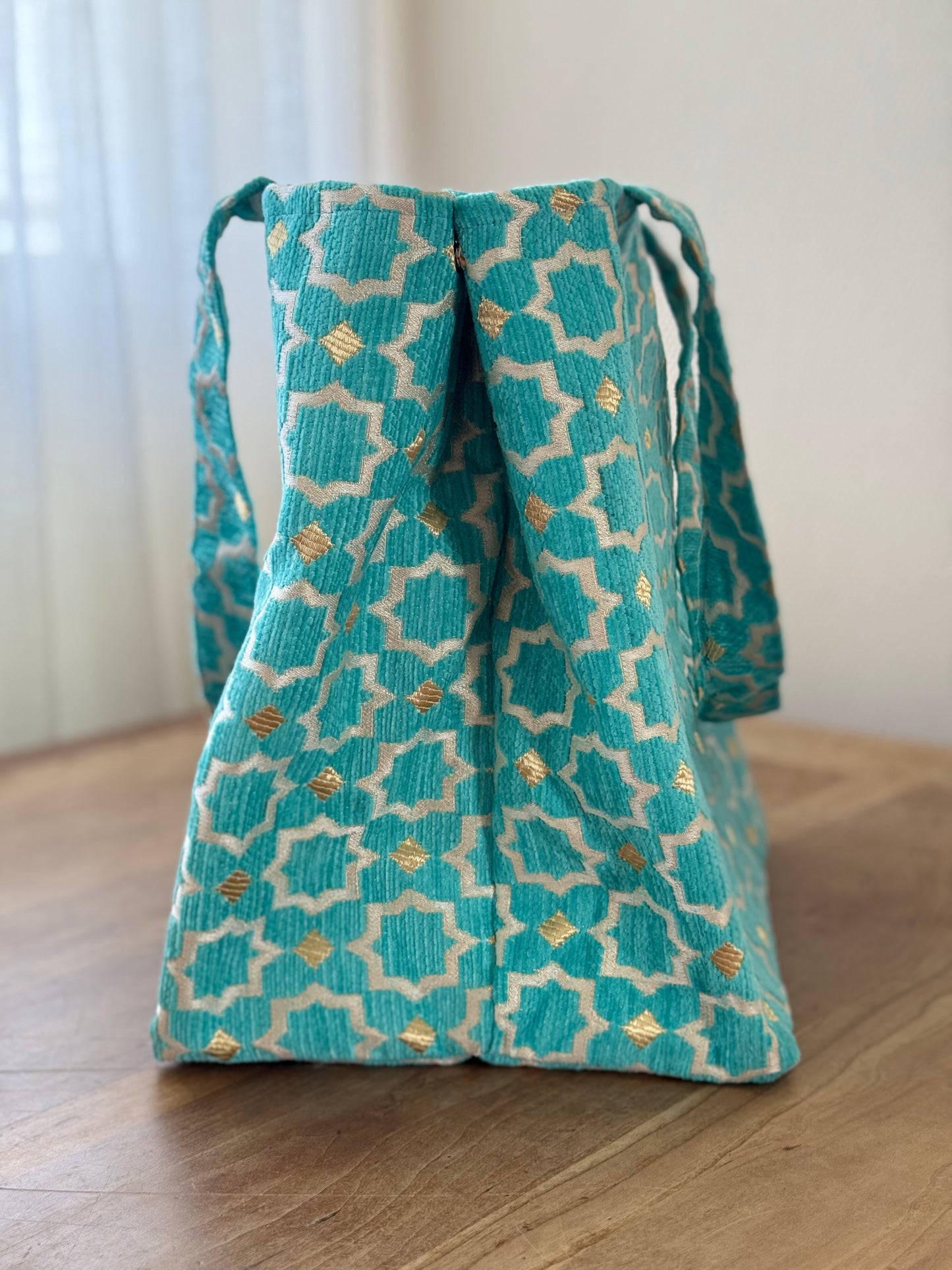 Turquoise Marrakech mozaïek shopper zijkant