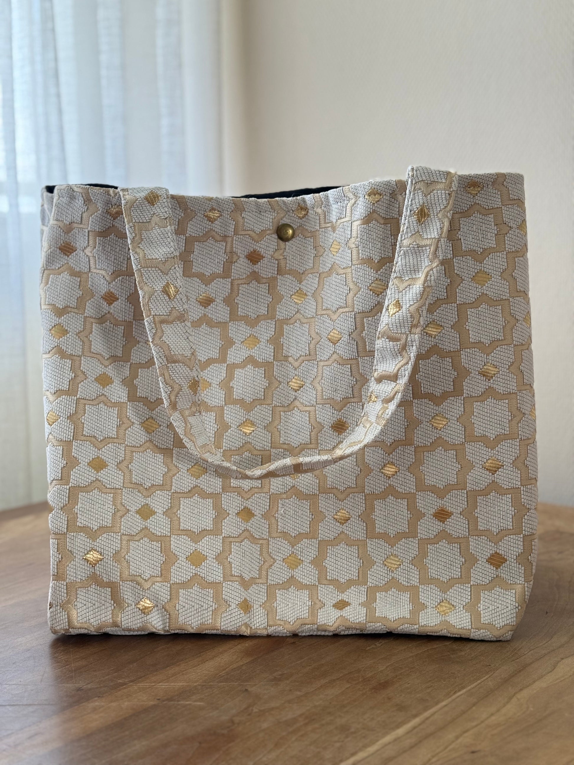 Witte mozaïek Marrakech shopper met goudaccenten