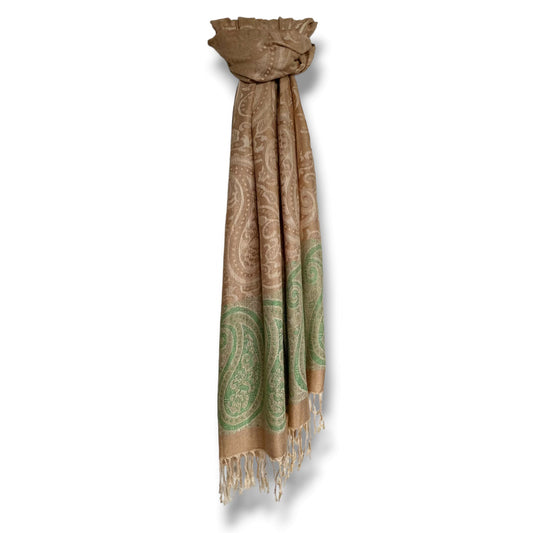 100% pashmina sjaal beige/groen