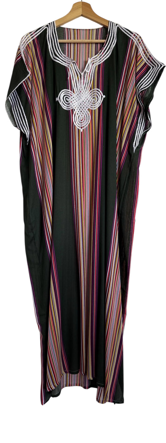 Marokkaanse huisjurk donkergroen gestreept