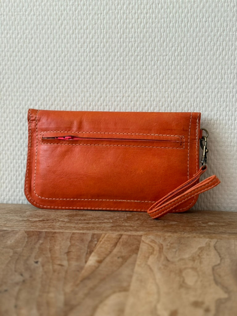 Handgemaakte leren portemonnee uit Marrakech oranje