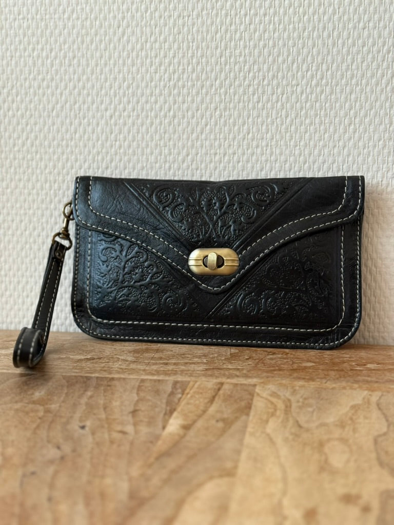 Handgemaakte leren portemonnee zwart uit Marrakech