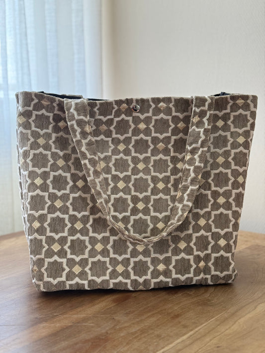 Beige marrakech mozaïek shopper met goudaccenten