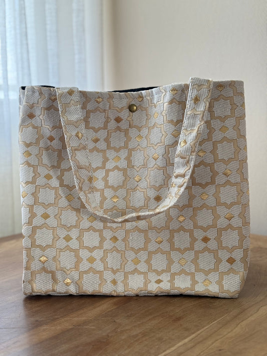Witte mozaïek Marrakech shopper met goudaccenten